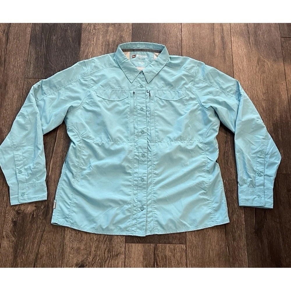 SIMMS Fishing Guide Series Shirt Womens XL Teal Blue Button Up Long Sleeve